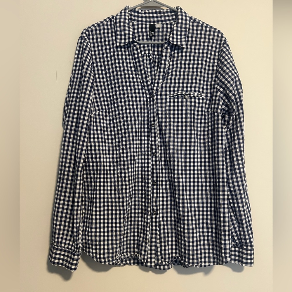 Kut from the Kloth Navy and White Checkered Shirt - western office country XXL